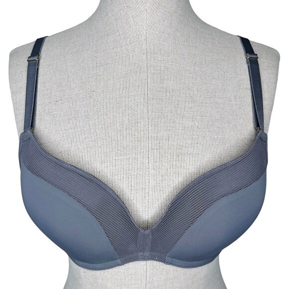 Lively The All-Day Deep V No-Wire Bra sz 34B * Smoke Gray Wire Free Mesh Trim - Picture 1 of 7